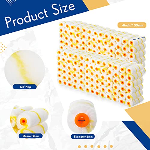 Leumoi 500 Pcs 4 Inch Paint Roller Mini Rollers Covers 1/2" Nap Microfiber Roll Covers Bulk, Small Home Repair Tools Refills House Painting Supplies Household for DIY(Yellow) - color: Yellow