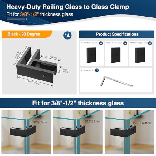 4 Pack Corner Railing Glass to Glass Clamps, Double Side Glass Clip - size: 4 Pack, style: 90 Degree