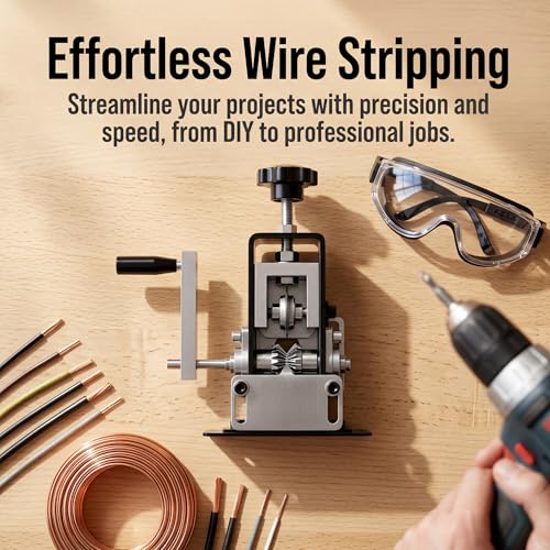 Manual Wire Stripping Machine Copper Wire Stripper Tool, Drill Powered & Hand Crank Dual Drive Wire Peeler with Tungsten Steel Blade, Adjustable Scrap Wire Stripper for Copper Recycling
