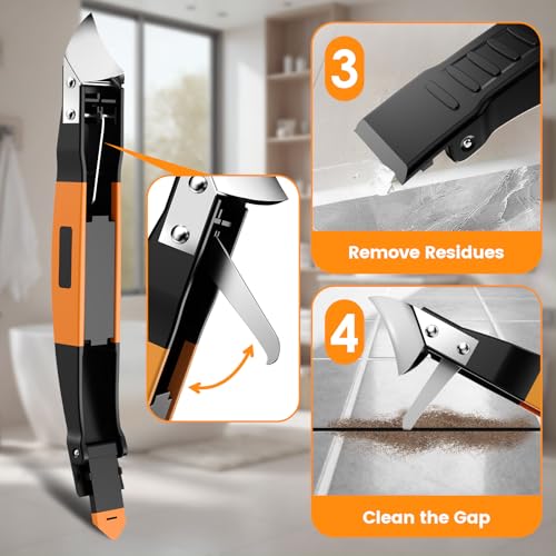 6 in 1 Silicone Caulking Tool Kit, Caulk Grout Remover Tool (Orange) - color: Orange