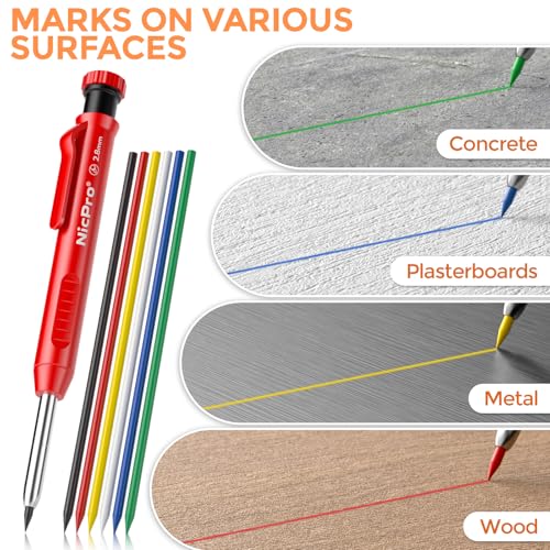 Nicpro Carpenter Pencil Lead Refills 2.8mm, 60 Pieces Colourful - color: Black and Color, size: 60 Piece