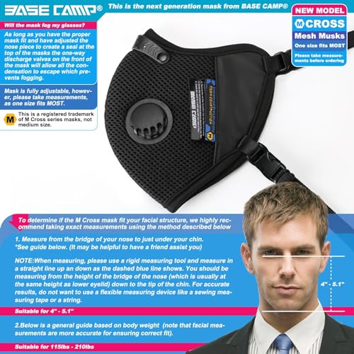 BASE CAMP M Cross Dust Mask, Reusable Breathable Comfortable Safety Face Mask for Work with Extra 6 Activated Carbon Filters