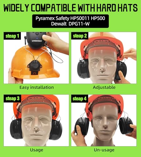 PROHEAR Safety Headphones with Bluetooth 6.0 - Compatible with 3M H-700 & DEWALT Hard Hats, 40H Battery Green - OSHA Hearing Protection for Construction Workers, Landscaping, Mowing - color: 037br04-for Hard Hat-green