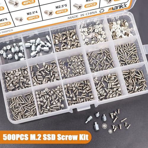 mankk 500PCS M.2 SSD Screw Kit M.2 SSD Mounting Screws Motherboard Standoffs M.2 M2.5 M3 NVMe Screw for Laptop PC Repair & DIY - color: Silver-500PCS