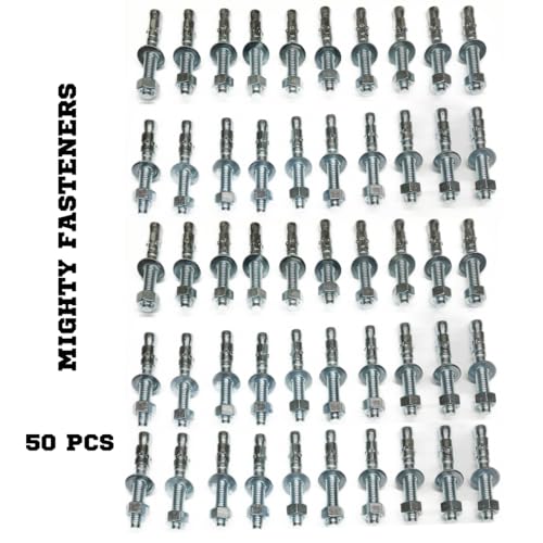 MIGHTY FASTENERS Zinc-Plated Steel Wedge Anchors, 1/2" X 2-3/4" - Heavy-Duty Mounting Bolts for Concrete - 50 Pack - size: 1/2" X 2-3/4"