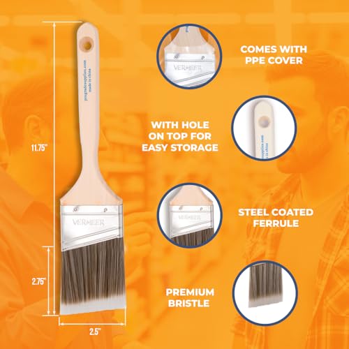 Vermeer Paint Brushes, 2.5 Inch Angled Paint Brush, Trim & Cut-in, 3 Pack