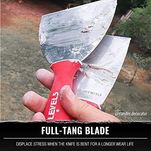 8" Soft-Grip Stainless Steel Drywall Joint Knife - LEVEL5 | Pro-Grade | Comfortable Finishing Hand Tool | Metal Hammer End | Sheetrock Gyprock Plasterboard Mud | 5-144 - size: 8"