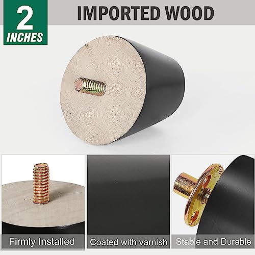 FoDau770 Rubber Wood Legs 2", Slant Taper, 5/16"-18 Thread, Black, 4pcs | Wood Couch legs - Mid Century Sofa Legs - Furniture legs Replacement for Cabinet Dresser Chair Ottoman - color: Black, size: 2 Inch - Slanted (80°)