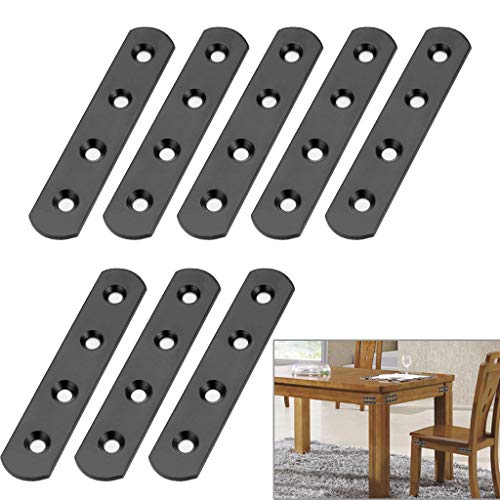 Sumnacon 8Pcs Stainless Steel Flat Plates - 4 Inch Heavy Duty Mending Plate Straight Corner Brace Brackets Connector Furniture Repair Fixing Joint with Screws, Black - size: 4 Inch Black
