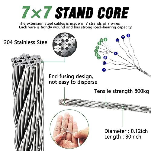 UIRWAY Shade Sail Hardware Kit, 52Pcs Stainless Steel Hardware Kit for Rectangle Triangle Canopy, Heavy Duty Anti-Rust Hardware Kit Set for Outdoor Garden Patio(6Inch +304 Stainless Steel Wire Rope) - size: 52 pcs - Wire Rope