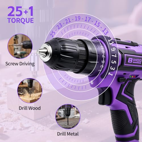 20V Cordless Drill with Battery and Charger, 3/8'' chuck, Purple - color: Purple