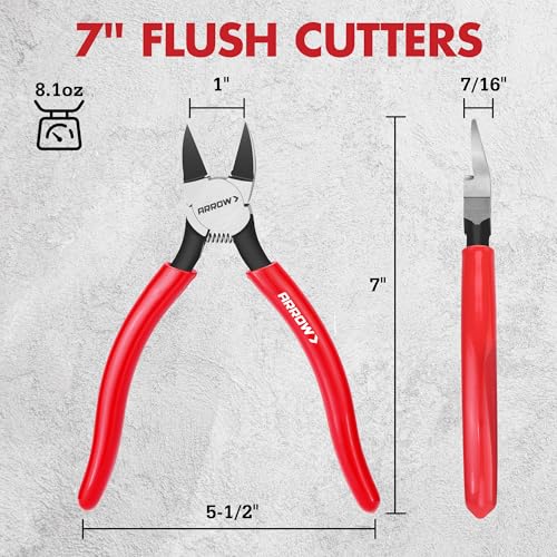 ARROW 7" Precision Wire Cutters, Precision Flush Cut Diagonal Pliers - size: 7 Inch