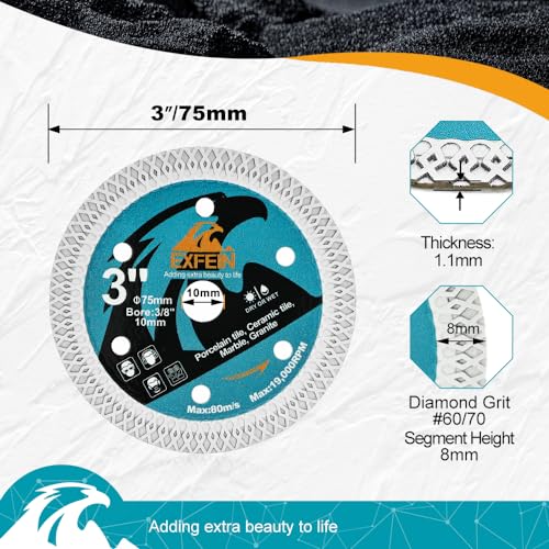 3 Inch Tile Blade 4pcs, Super Thin Diamond Saw Blade for Cutting Porcelain Tiles Granite Marble Ceramics Diamond Disc - size: X Mesh(for tile)