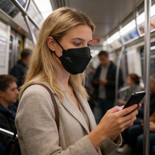 KN95 Face Masks Black 50 Pack for Adults, Breathable Disposable with Elastic Ear Loops - color: Black-50 Pack