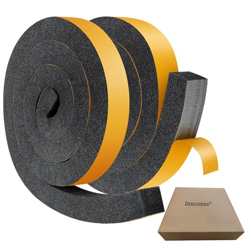 2 Rolls 1-1/2 Inch W x 1-1/2 Inch H Foam Weather Stripping with Adhesive 8 ft Foam Density Closed Cell Tape Seal for Uneven Gaps Doors Windows (Black) - color: Black