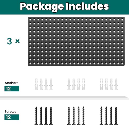 EVERHANGER Metal Pegboard Panels 24" x 12", Heavy Duty Peg Board for Garage - size: 3 Pack 24" x 12"