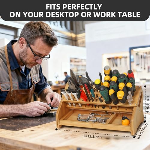 Bamboo Screwdriver Organizer - Tool Storage Organizer Workbench Desktop Rack - Hand Piler Tools Storage Holder -Standard Size