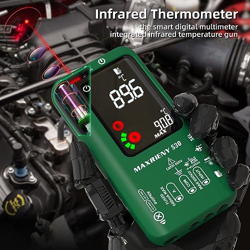 Digital Multimeter Infrared Thermometer Rechargeable Smart Voltmeter 9999 Counts Electrical Current Tester Capacitance, High/Low Voltage Diode Tester for LED Automotive Electrician Electronic