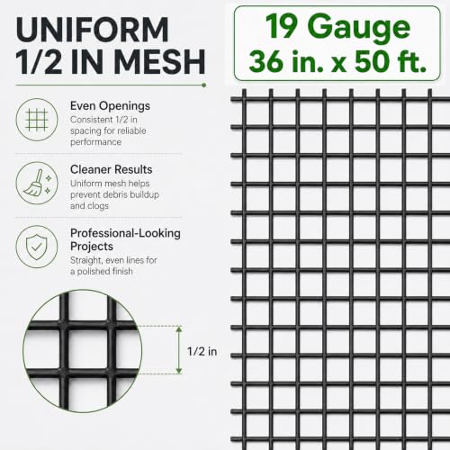 GoldPeak Black Hardware Cloth Roll 1/2 inch 36in. x 50ft. 19 Gauge - size: 1/2 inch 36''x50'