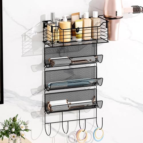 4 Tier Hair Tool Organizer Wall Mount, curling iron holder Basket, Black - color: 5 Tiers Black