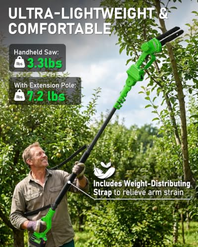 Electric Pole Saw 6inch Mini Chainsaw Cordless Brushless 6.0Ah Batteries Fast Charger Telescopic Power Pole Saw Tree Trimmer Limb Branch Cutter Pruner 16 Ft Max Reach Multi-Angle Green - color: Green-1 Battery