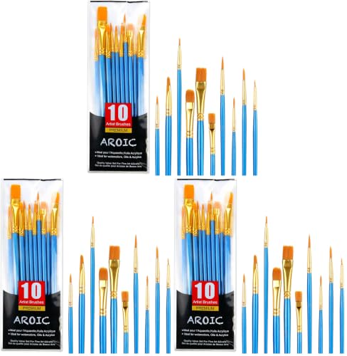 Acrylic Paint Brush Set, 3 Packs / 10 pcs Watercolor Brushes Painting Brush Nylon Hair Brushes for All Purpose Oil Watercolor Painting Artist Professional Kits. - size: 10pcs (Pack of 3)