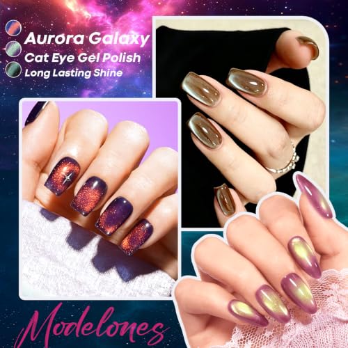 modelones Glitter Cat Eye Gel Nail Polish Set with Magnet Fall Cateye Gel - color: A A A1 Aurora CatEye