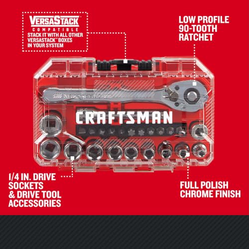 CRAFTSMAN Mechanics Tool Set, 24 Piece, 1/4 Inch Drive SAE, 90-Tooth (CMMT12109LZ) - style: NEW SAE Set