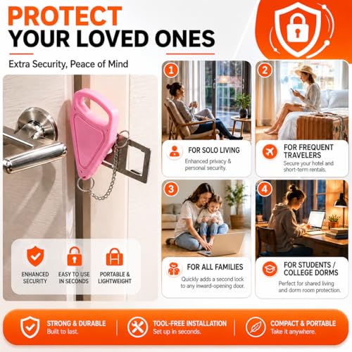 Portable Door Lock 2Pack Extra Lock for Additional Privacy and Safety in Home, Hotel and Apartment, Prevent Unauthorized Entry, Protect Family Security in Traveling, Bedroom, AirBNB