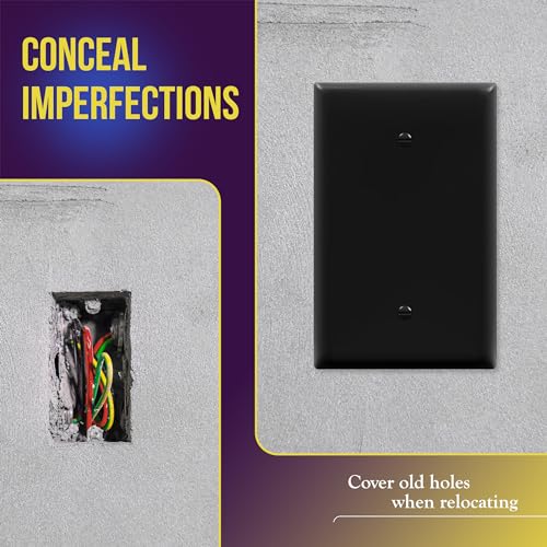 ENERLITES 10 Pack Oversized Blank Wall Plate Cover, 1-Gang, Black - color: Black, size: Over-Size
