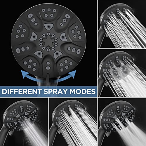 6-Mode High Pressure Handheld Shower Head Set, Consumer Reports Recommended HOPOPRO High Flow Hand Held Showerhead with 59 Inch Hose Bracket Teflon Tape Rubber Washers - color: Matte Black, style: 6 Modes