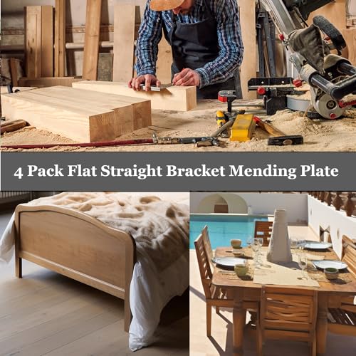 QSJ 4 Pack Flat Straight Bracket Mending Plate for Wood Stainless Steel Straight Brackets 242mm / 9.5" Wood Brace with Screws - size: Silver, 9.5 Inch