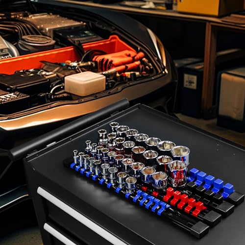 AMM 9-Piece Socket Organizer, 1/2 inch, 3/8 inch and 1/4 inch Drive ABS Tools-Black Socket Holder,Heavy Duty Socket Racks, Premium Quality Socket Clip Rail Holder,The best tool trays in the garage - color: BLACK, size: 9PC