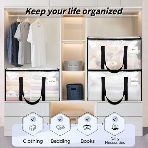 8 Pack Extra Large Clothes Storage Bins with Lids, Moving Bags, Clear - color: Clear, size: 8 Pack