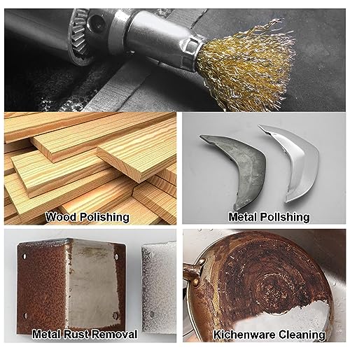 ATOPLEE 20pcs Brass Coated Wire Brush Wheel & Cup Brush Set with 1/4 Inch Round Shank,Diameter 3/8‘’(10mm) Crimped Wire Brush Wheel for Rust Removal, Corrosion and Scrub Surfaces,for Drill Attachment - style: 10mm,20pcs