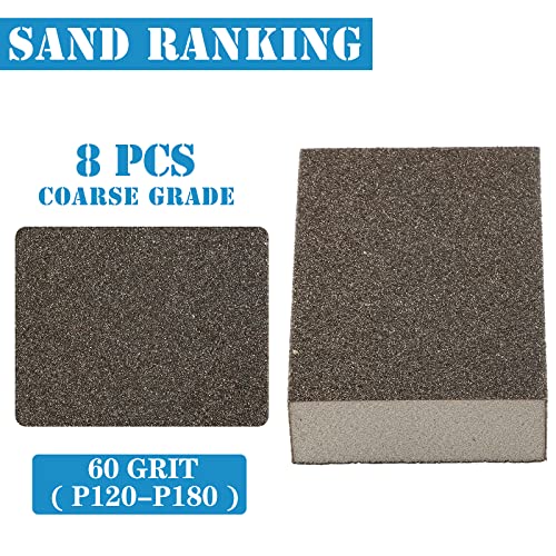8Pcs 60 Grit Sanding Blocks, Jamiikury Coarse Sanding Sponge Washable and Reusable, Wet Dry Sandpaper Sponge for Wood Metal FurniturePaint and Drywall - size: 60 Grits