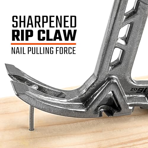 VANQUISH Framing Hammer 16oz One Piece Forged Curved Claw Hammer with Smooth Face & Shock Reduction Grip, Claw Hammer with Magnetic Nail Holder Side Nail Puller, 0627 - size: 16oz Smooth Face