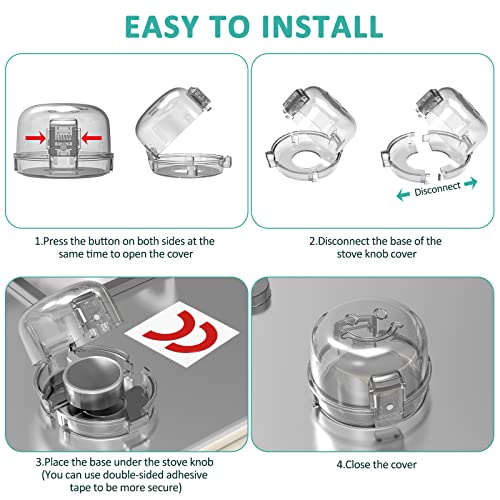 Stove Knob Covers for Child Safety 5 Packs Babepai Upgraded Double-Key Design Universal Size Baby Safety Gas Oven Knob Covers Stove Guard Kid Proofing - color: Clear