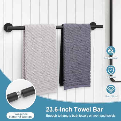 TQKAG 8-Pieces Bathroom Hardware Set, Matte Black Bath Towel Bar Set 23.6" - color: Matte Black, size: 8-Pieces Set