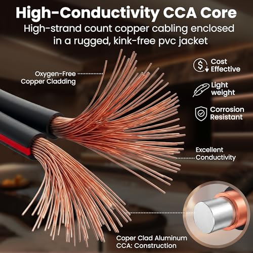 GEARit 12 Gauge Speaker Wire 100FT, 12/2 CCA Cable for Home Theater - color: Black, size: 12AWG / 100 Feet