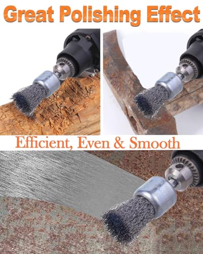 Rocaris 30 Pack Carbon Steel Wire Wheel Brush with 1/4-Inch Hex Shank | 3 Sizes, 13/16", 1", 1-3/16" Inch, Pen Brush for Rust Removal, Corrosion and Scrub Surfaces