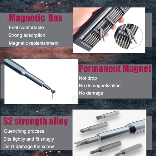 Precision Screwdriver Kit with Push-to-Open Aluminum Alloy Magnetic Case, 24 Bits for Phone, Computer, Watch, Glasses Repair, Professional Electronics Tool Set
