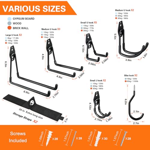 HUPBIPY 18 Pack Garage Hooks Heavy Duty, Wall Mount Ladder Hooks - color: 18 Pack Black