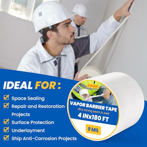 3 Rolls Vapor Barrier Tape,4" x 180 ft,Waterproof Seam Tape for Insulation - size: 3 Rolls