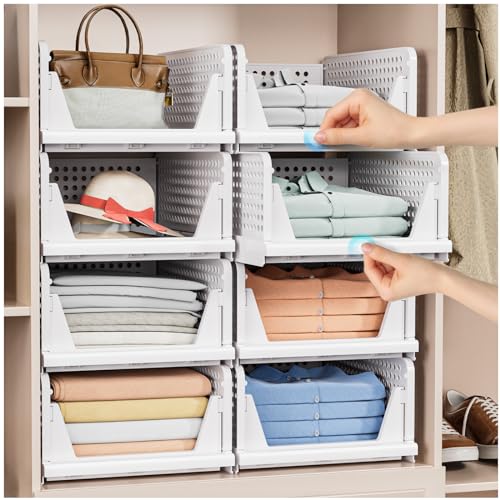 caktraie 8 Pack Stackable Closet Storage Basket - Stackable Storage Bins - size: 8 Pack White