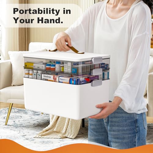 funest 3-Tier Medicine Craft,Sewing,Art,Organizer Storage,Portable Latch Bin with Lid and Leather Handle,Pill Bottle, First Aid, A Household Essential - size: 3-Tier Medicine Organizer