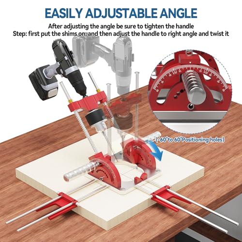 JOJOCY Multi-Angle Drill Guide, 0° to 60° Angle Adjustable Drill Guide Portable High Precision Electric & Hand Drill Guide for 1/16" - 1/2" Drills Self-Centering for Woodworking, Metalwork