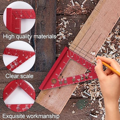 Carpenter Square, Small Triangle Square, 90 Degree Small Square Ruler, Woodworking Measuring Tool with Fixed Miter Angle Pin (Red) - color: Red-Small