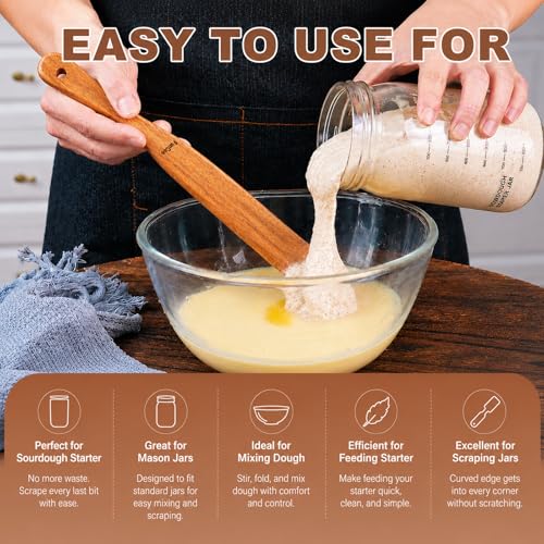 2 Pack Wooden Spurtle for Sourdough Starter, Mixing, Reaching Bottom of Jar, Dough Whisk, Long Handle Jar Spatula, Spurtles Kitchen Tools Teak Wood Kitchen Utensils kit for Baking, Cooking - size: Spurtles