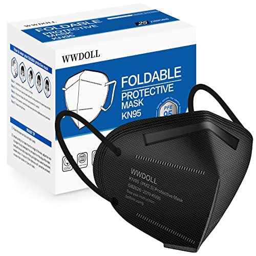 WWDOLL KN95 Face Mask 25 Pack, 5-Layers Breathable Disposable KN95 Masks - color: Black